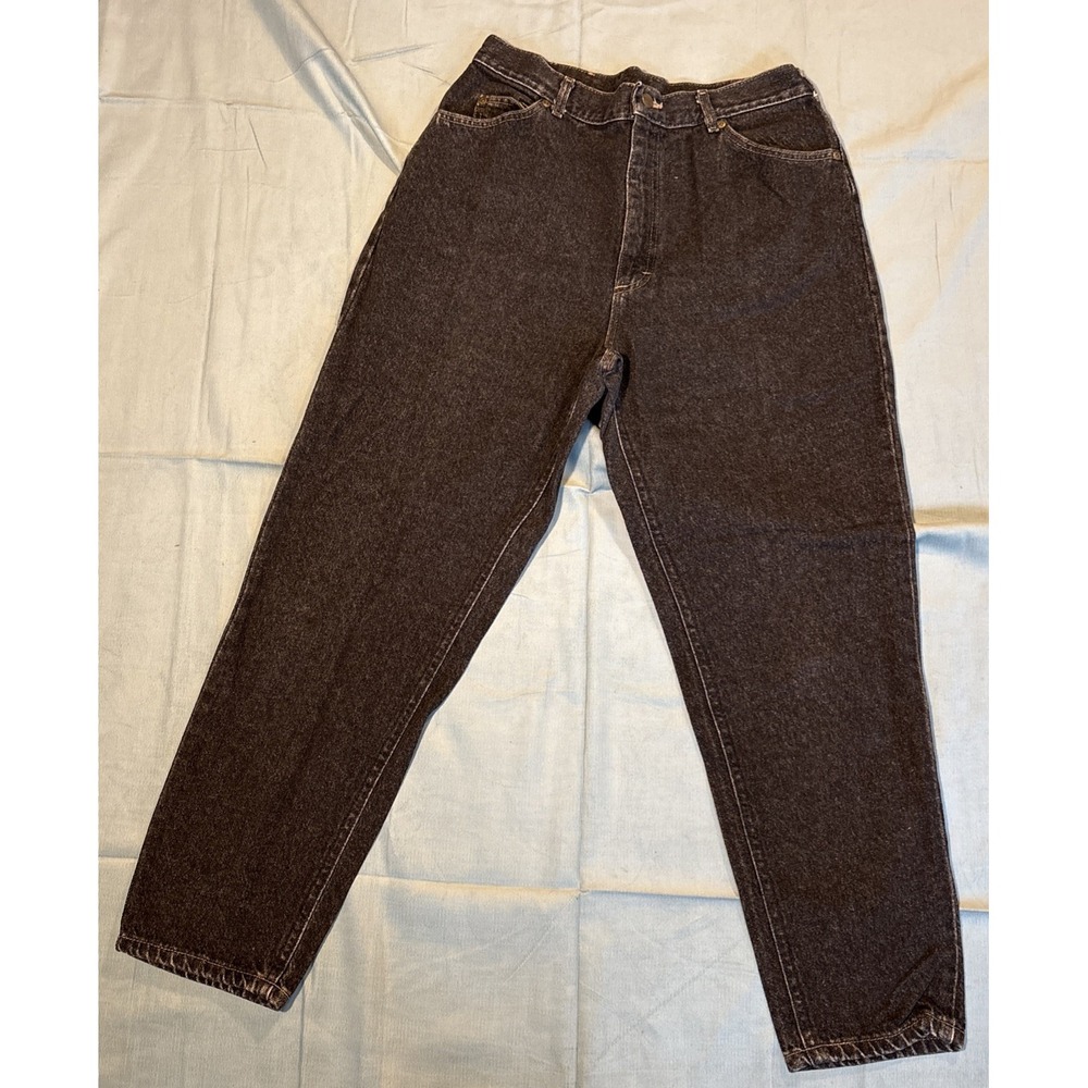 LL Bean Vintage Black High Waisted Tapered Leg Mom Jeans Made in USA Womens 16